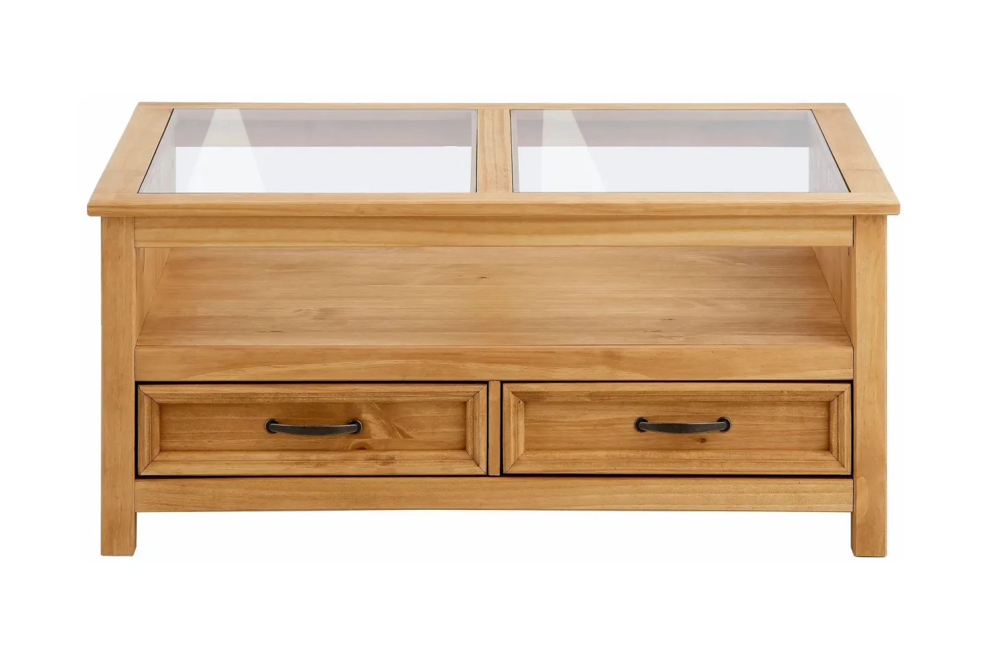 Purnima Soffbord 100 cm med Förvaring 2 Lådor + Hylla - Glas/Brun