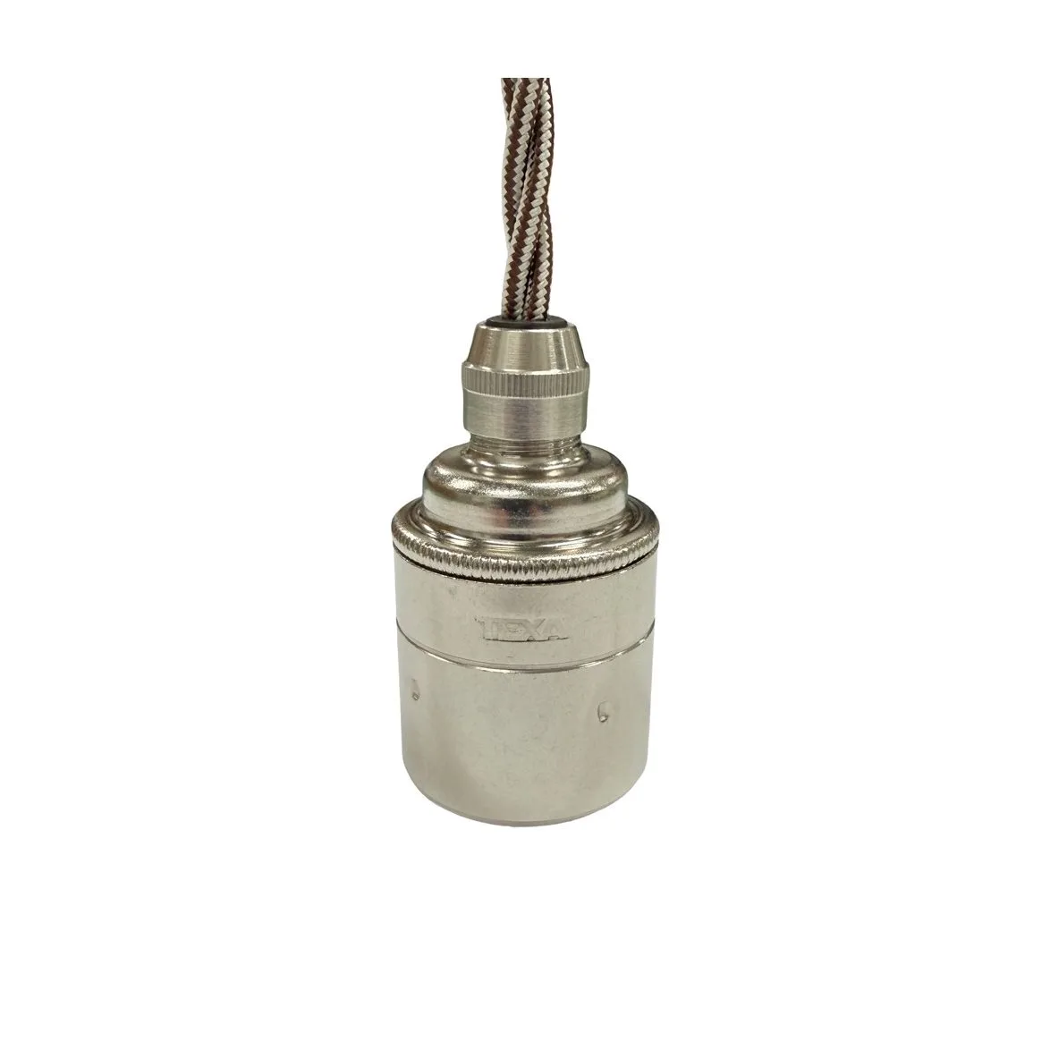 Upphäng E27 slät nickel/cremebrun tvinnad kabel