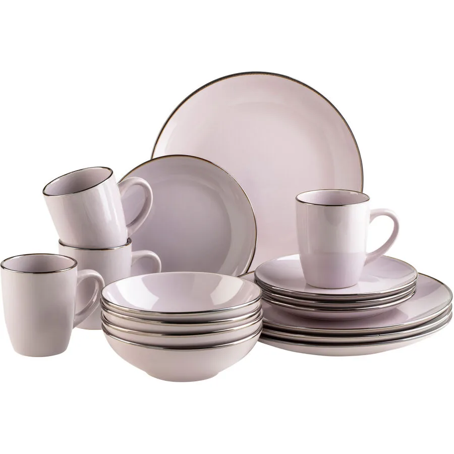 MÄSER Geschirr-Set Metallic Rim Lavendel Steinzeug 16 Stk