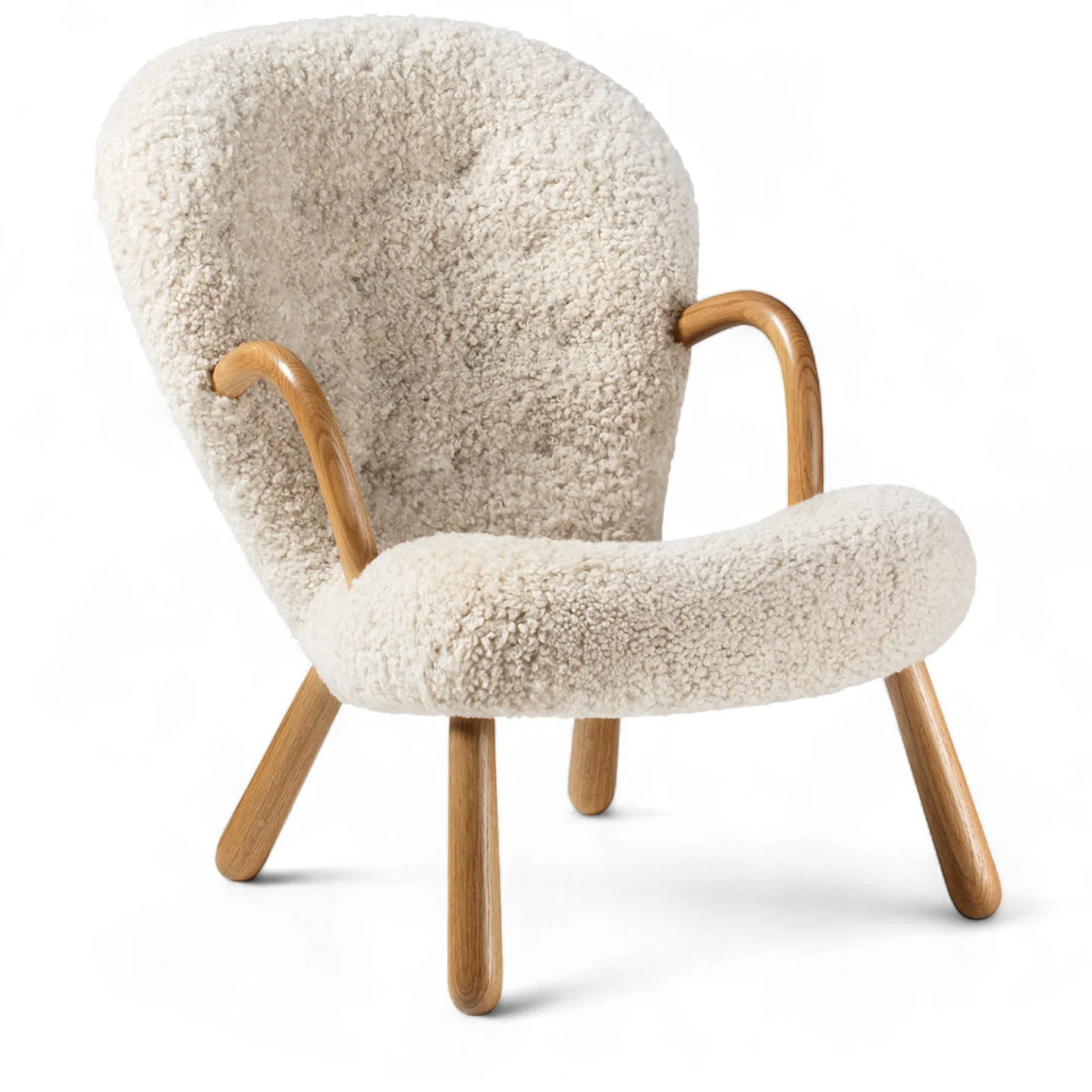Dagmar - Clam Chair Sheepskin Sahara Oiled Oak - Fåtöljer - Arnold Madsen - Träfärgad - Trä/Textilmaterial