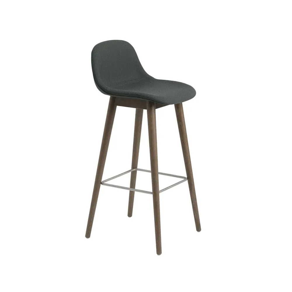 Muuto Fiber barstol med ryggstöd 65 cm Twill weave 990 dark green-brunbetsade ekben