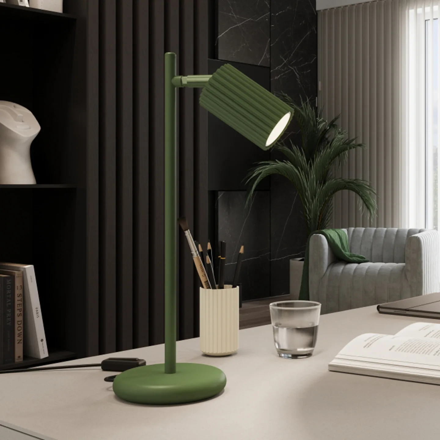 ALORA Tischlampe Höhe 43 cm, olivgrün, Metall, GU10 - SOLLUX SOLLUX LIGHTING - Wohnzimmer - Aluminium - Einflammig