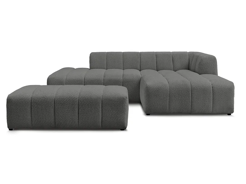 Ecksofa mit Hocker BOBOCHIC ANNECY Boucle-Stoff dunkelgrau