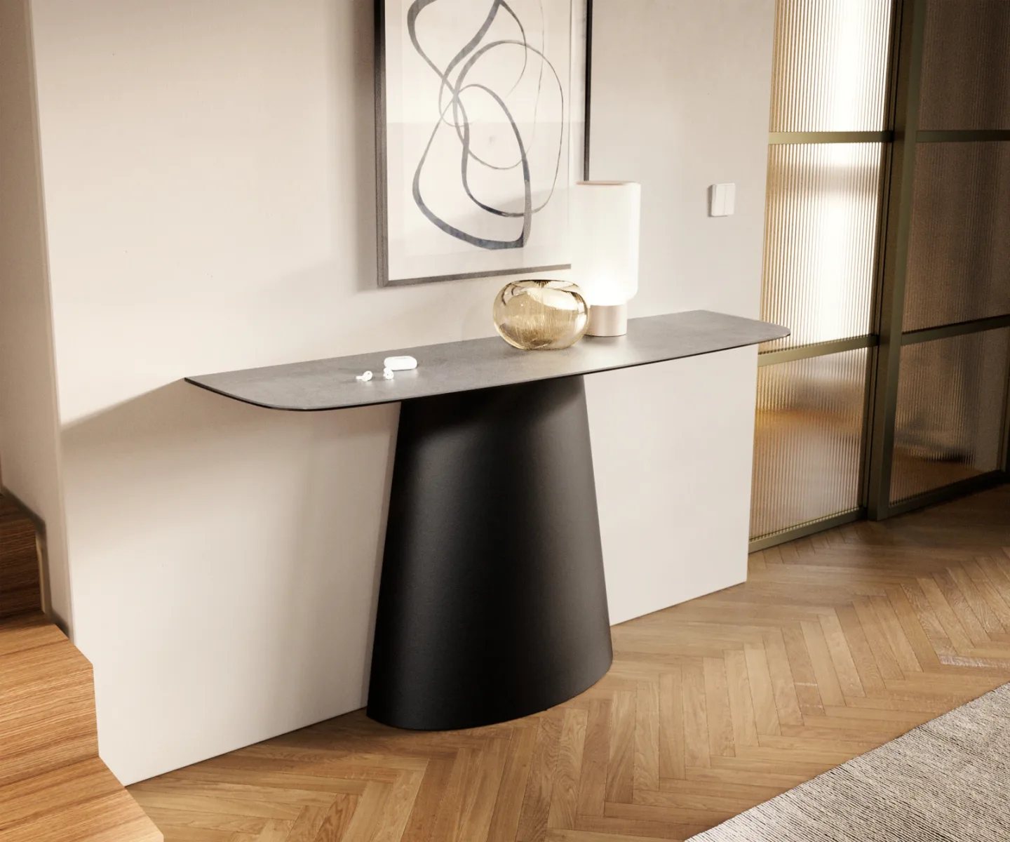 Konsolentisch Edge Boot 140x40 cm Keramik Beton Grau Conos Metall Schwarz