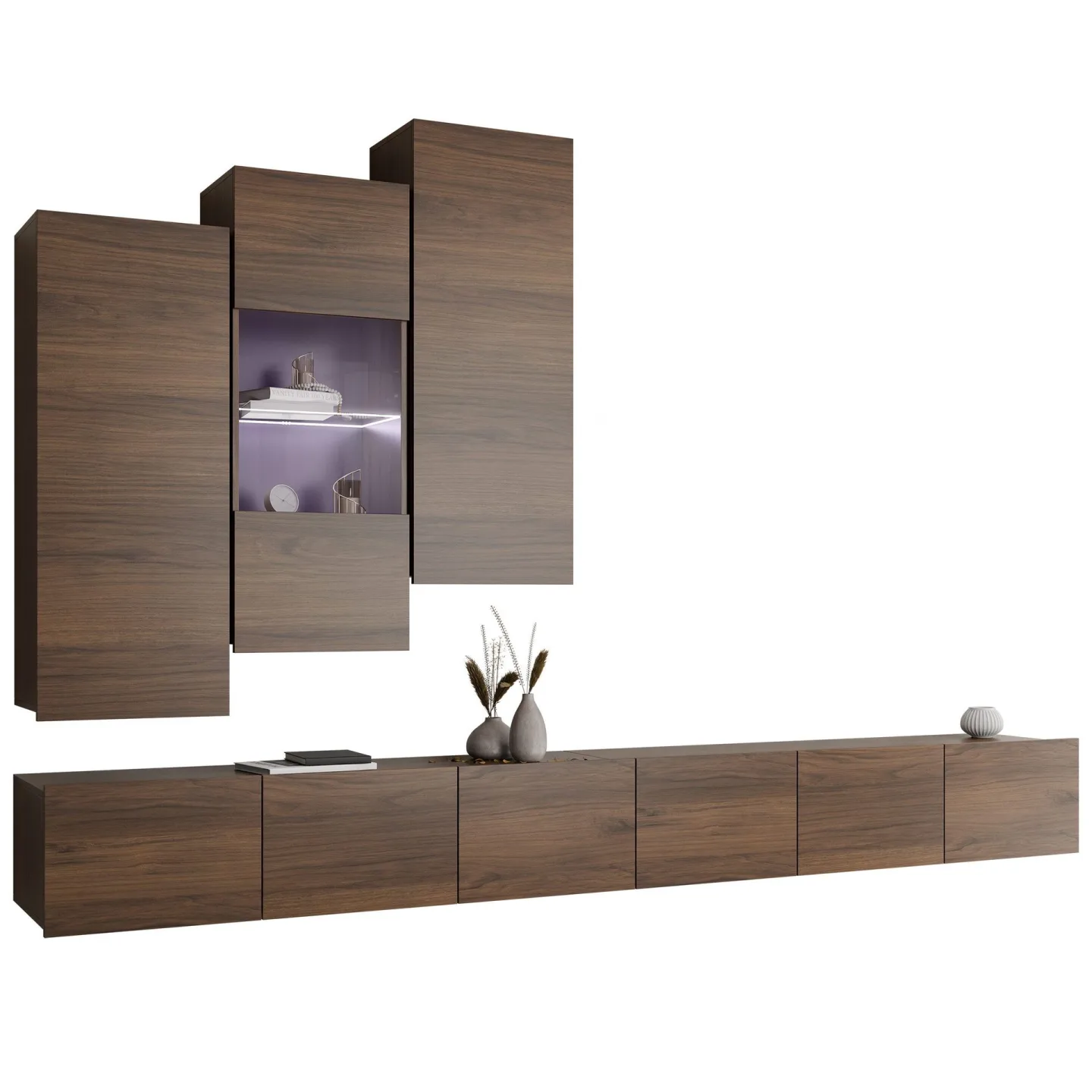 Tessan Tv väggenhet med LED-belysning - brun