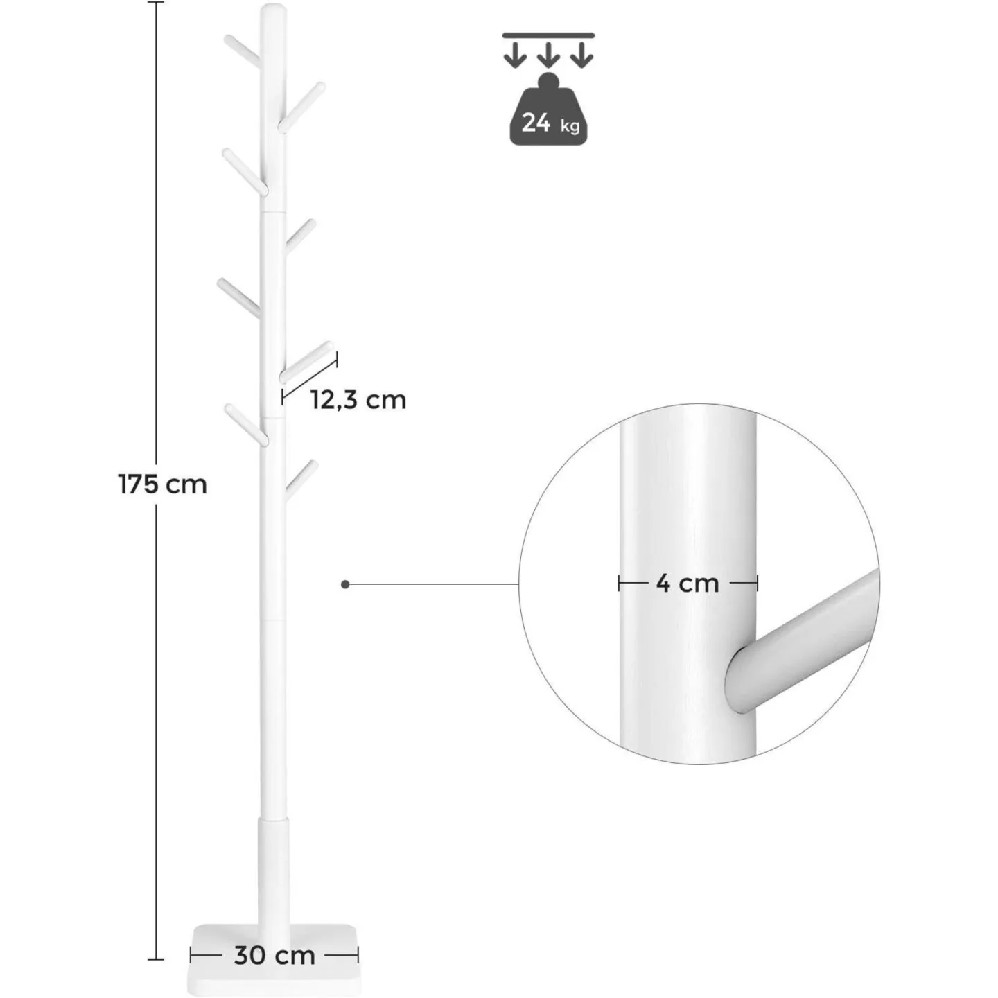 Kleiderständer VASAGLE Weiss H 175 cm - Material: Holz - Kleiderständer