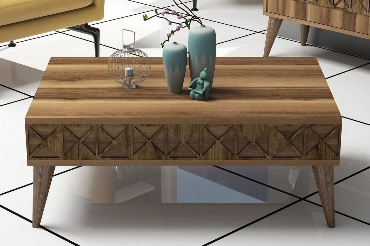 Muennink Soffbord 90 cm med Förvaring Hylla - Valnötsbrun