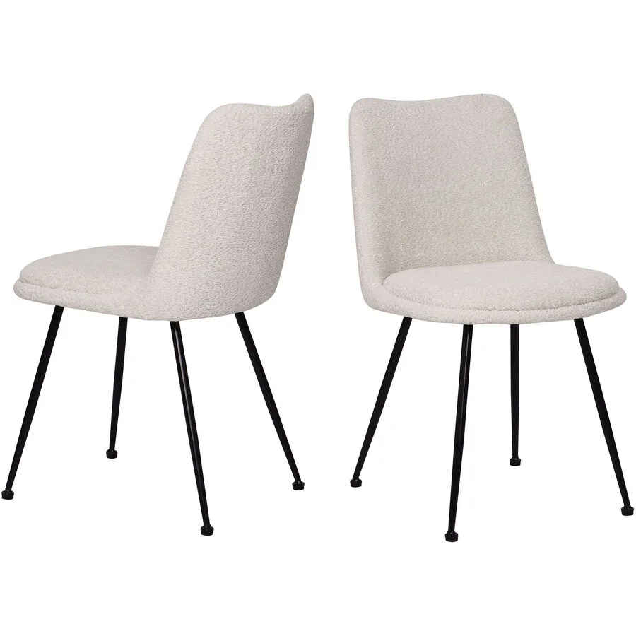 Stuhl 2er-Set Veliora creme Bouclé, Metall matt