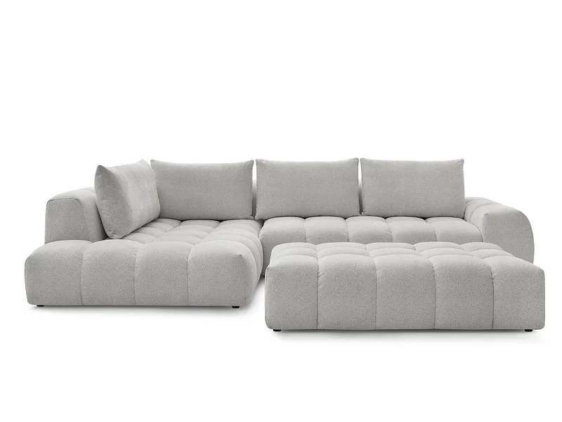 Ecksofa mit Hocker BOBOCHIC EVEREST Stoff chiniert hellgrau
