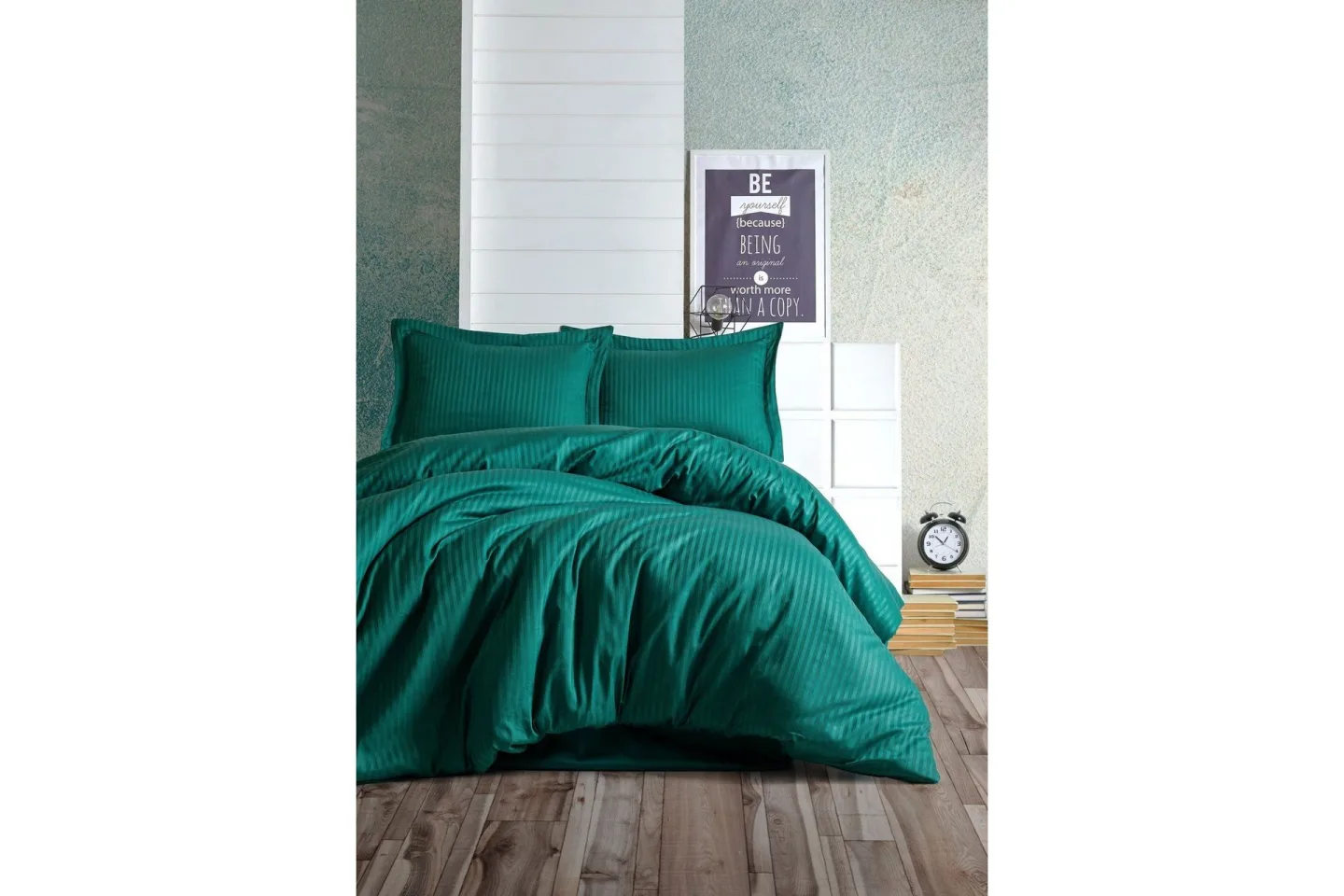 Cotton Box Premium Satin Bäddset - Petrolgrön