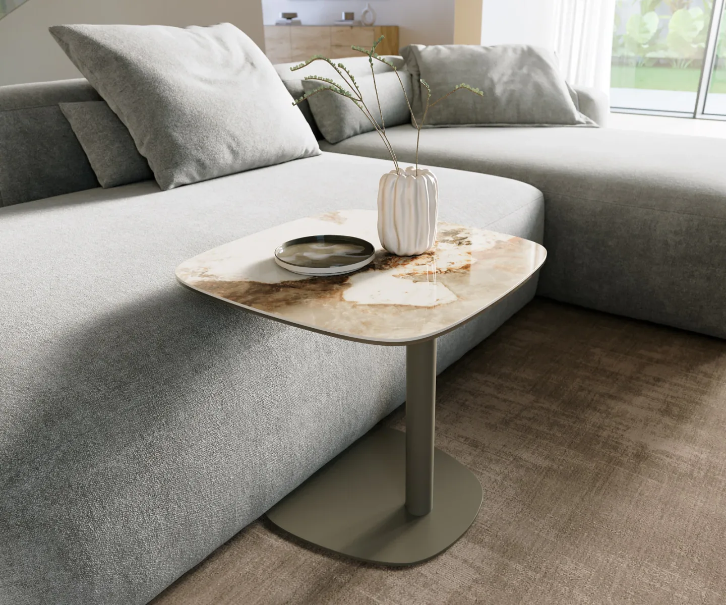 Beistelltisch Edge Boot 50x50 cm Keramik Minas Melange Eleny Metall Effektfinish Titan