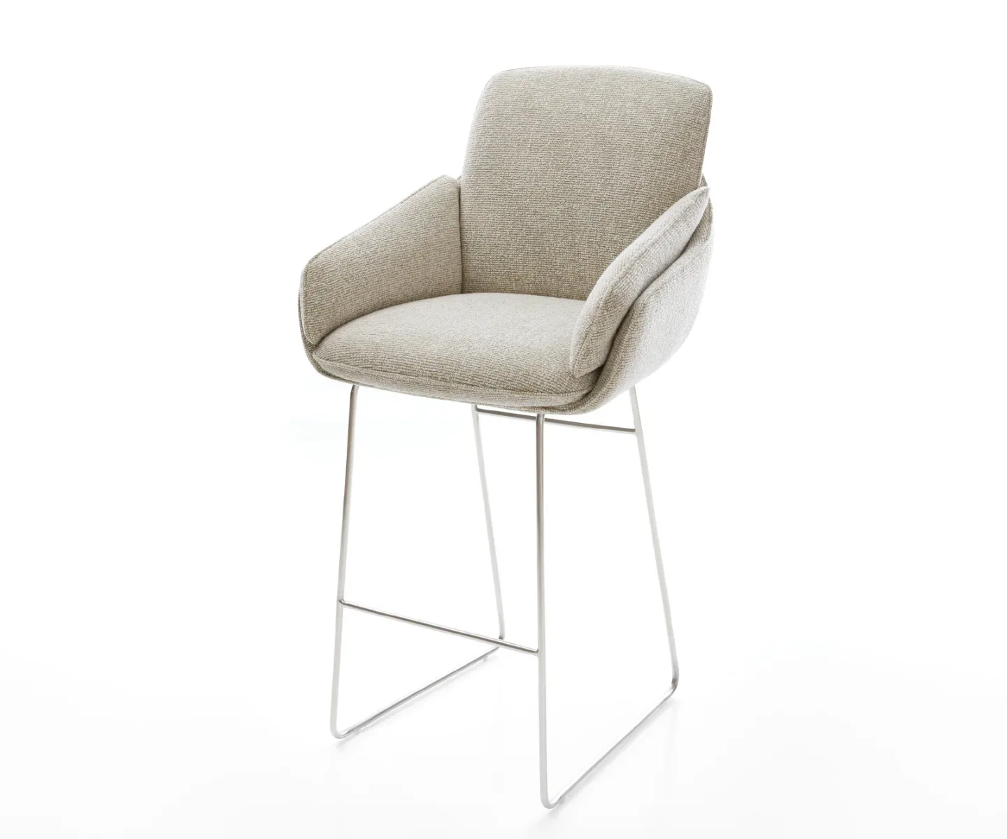 Barstuhl Luan-Flex Webstoff Soft Beige Kufengestell Edelstahl Silberfarben