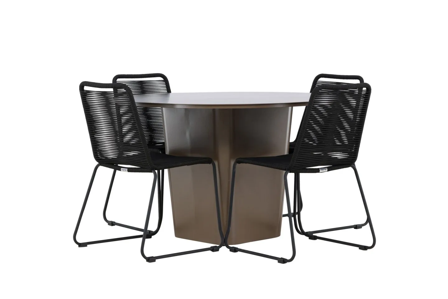 Santa Fe Matgrupp Utomhus Rund 120 cm + 4 st Linero Matstolar Svart/Brun -