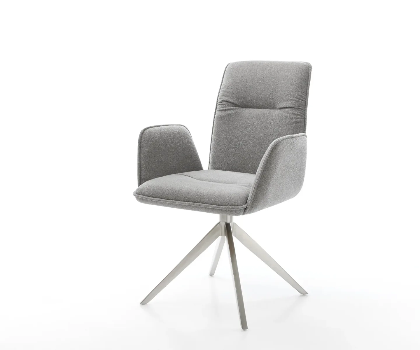 Drehstuhl Vinja-Flex Strukturstoff Soft Grau Kreuzgestell breit Edelstahl 360° drehbar Wippfunktion