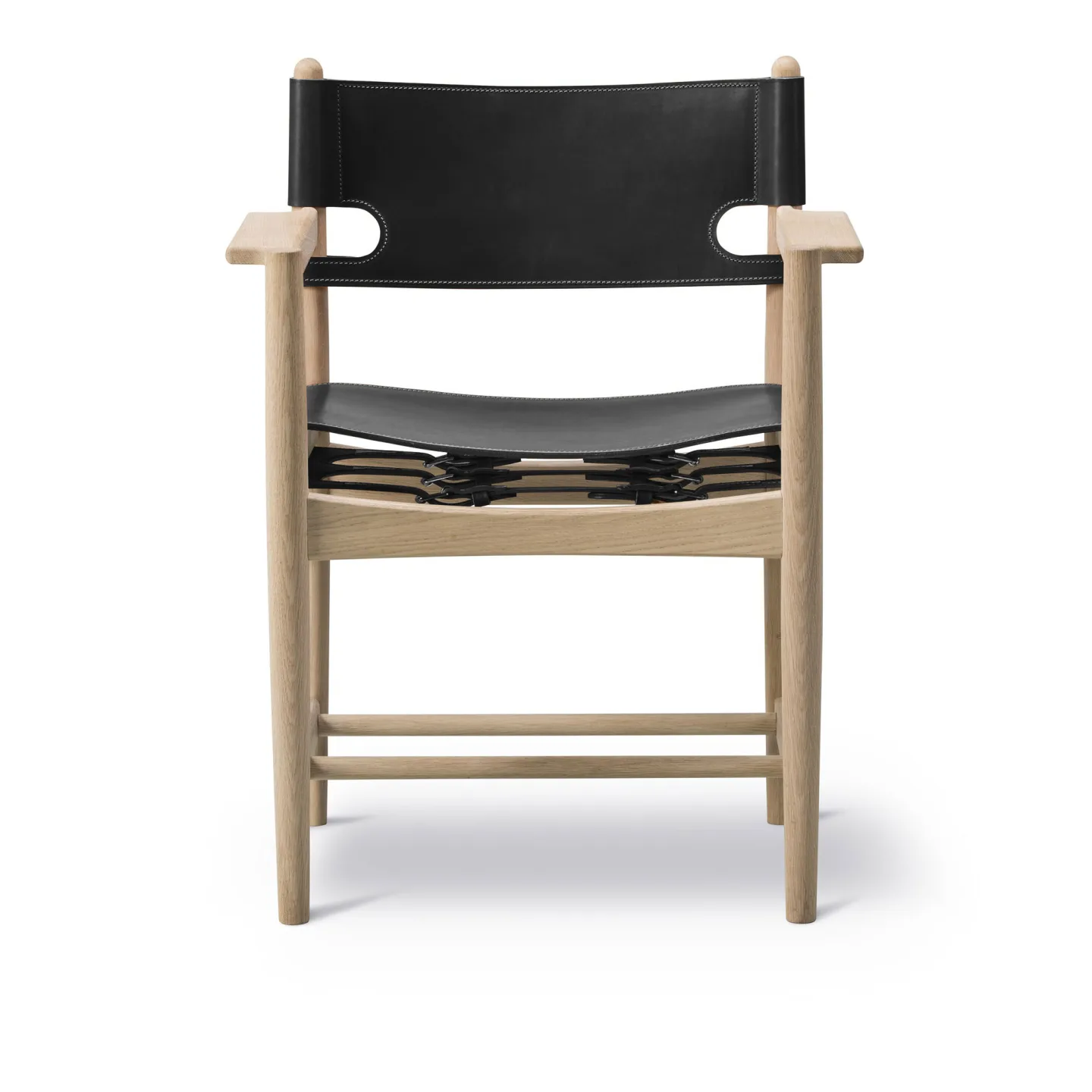Fredericia Furniture - The Spanish Dining Armchair, Oak soap, Black leather - Matstolar - Børge Mogensen - Svart - Läder/Trä