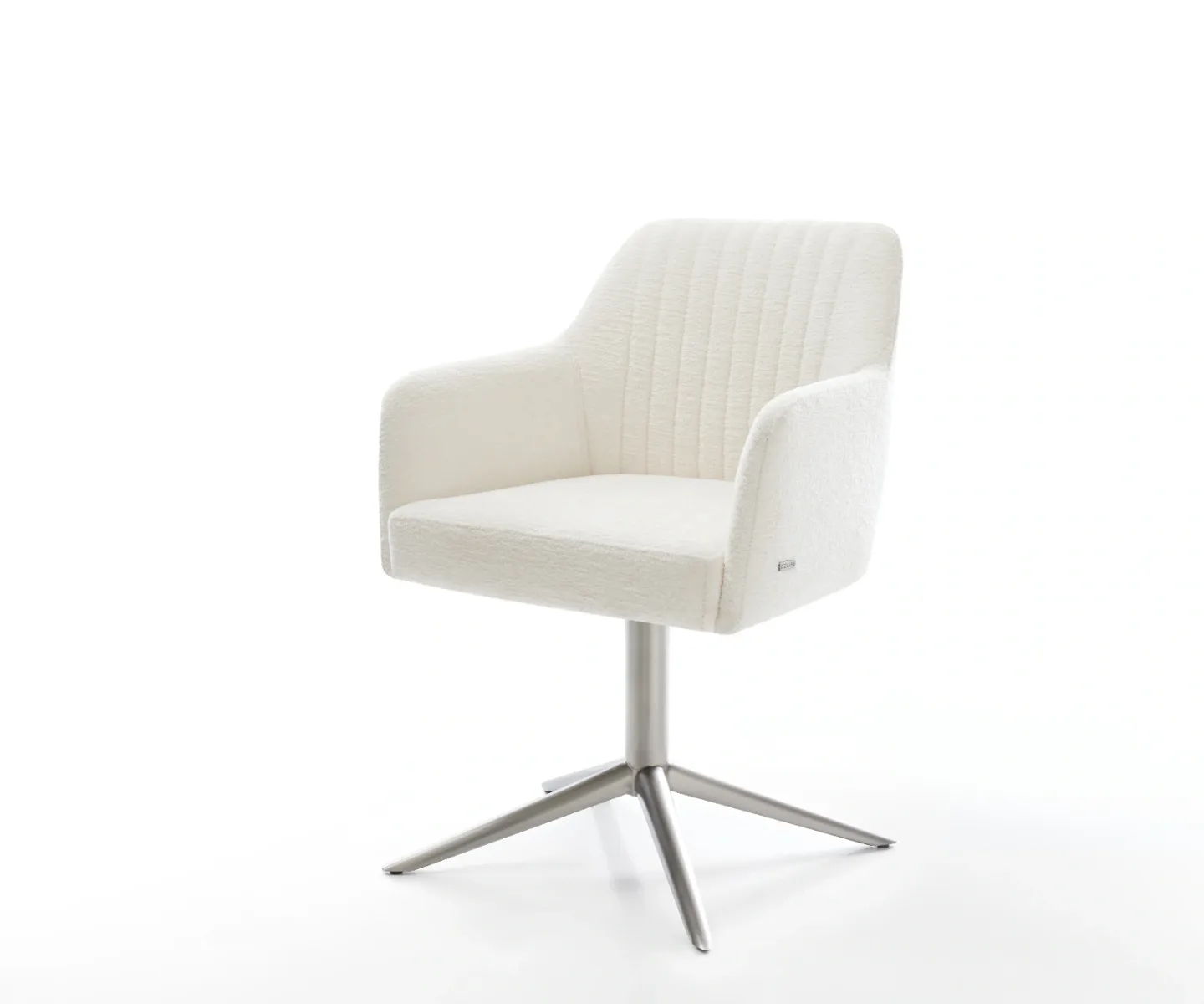 Drehstuhl Greg-Flex Bouclé Soft Beige Fußkreuz Edelstahl 360° drehbar Wippfunktion Taschenfederkern