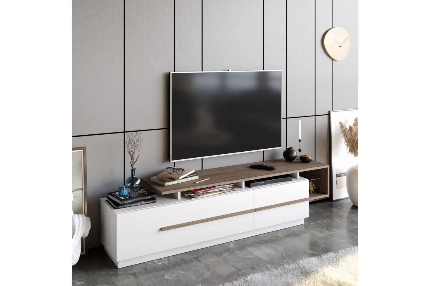 Campora Tv-bänk 150 cm - Mörkbrun/Vit