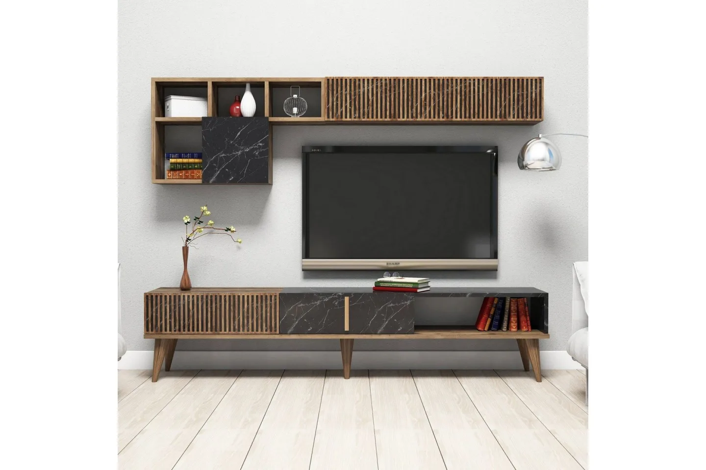 Millay TV-Möbelset 180 cm - Valnöt/Svart