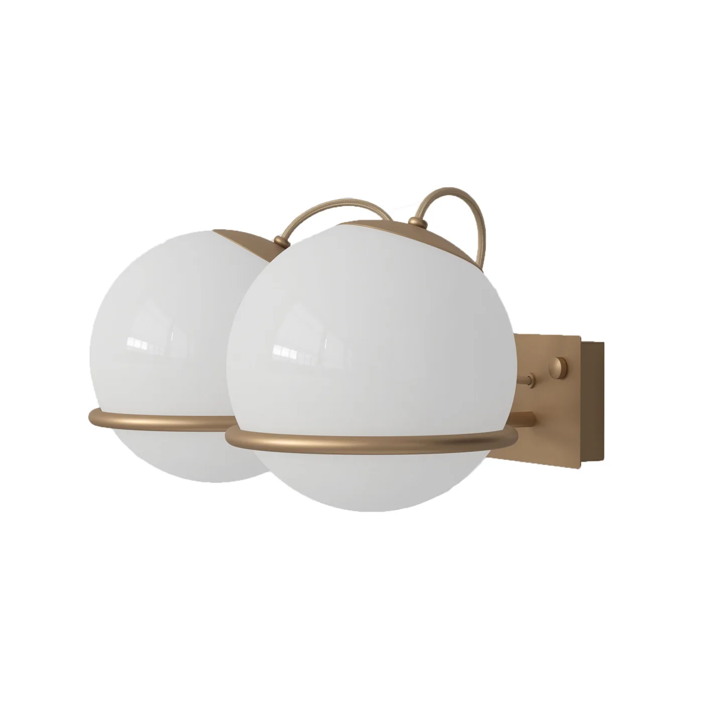 Astep - Model 238/2, 2 Opaline Spheres (20cm Diameter), Champagne Mount - Vägglampor - Gino Sarfatti - Guld,Vit - Glas/Metall