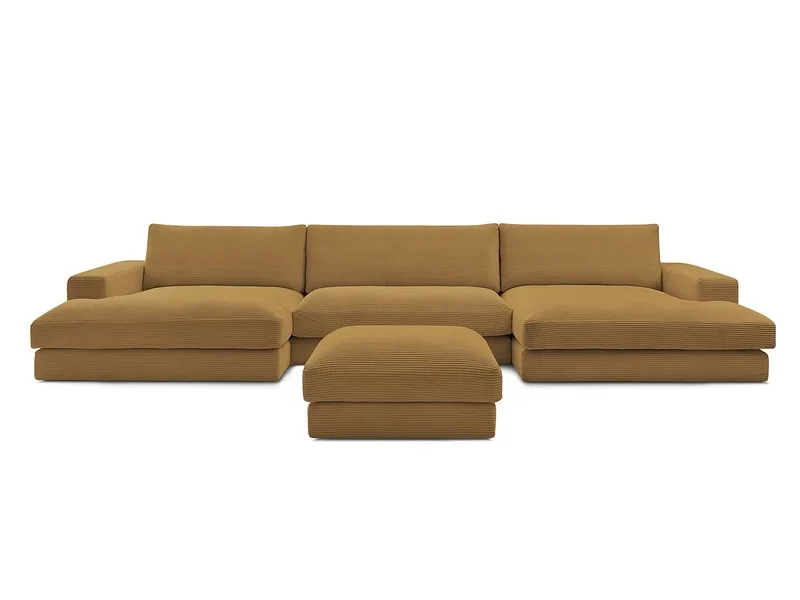 Panorama-Ecksofa mit Hocker BOBOCHIC LEONARD Cord-Stoff gelb