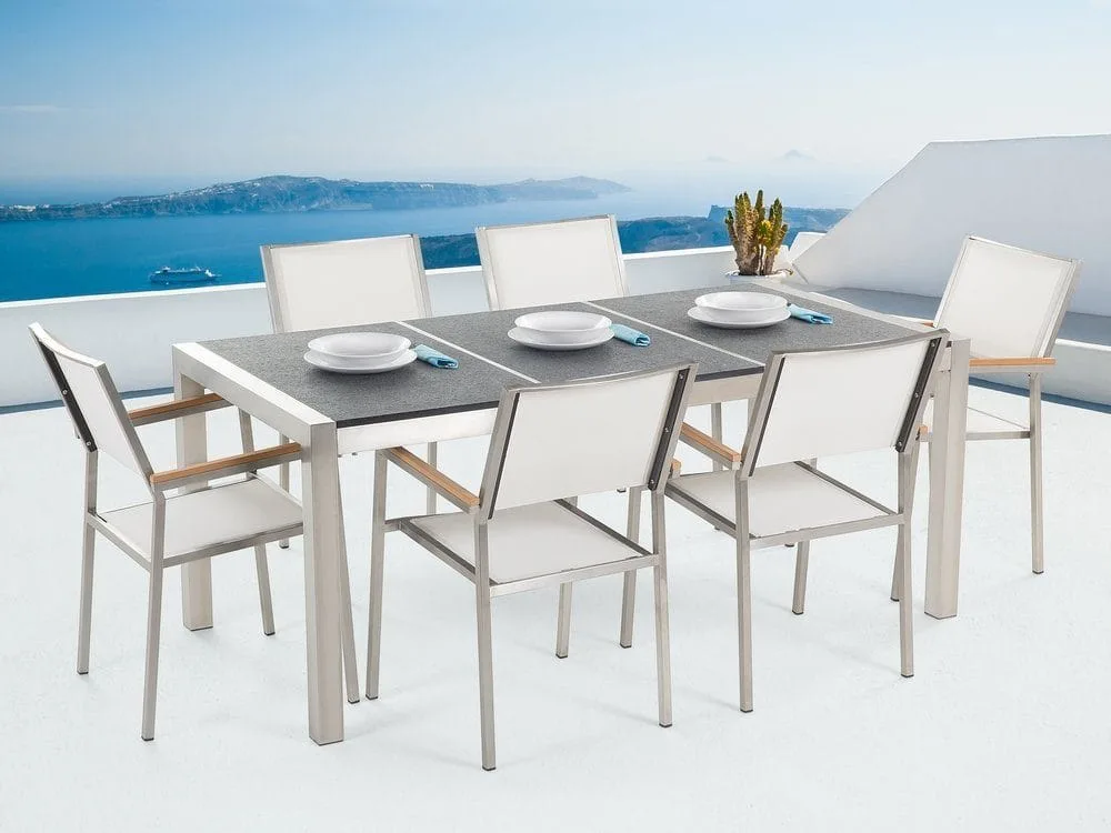 Bacoli Matgrupp Utomhus 180 cm + 6 Utestolar - Grå