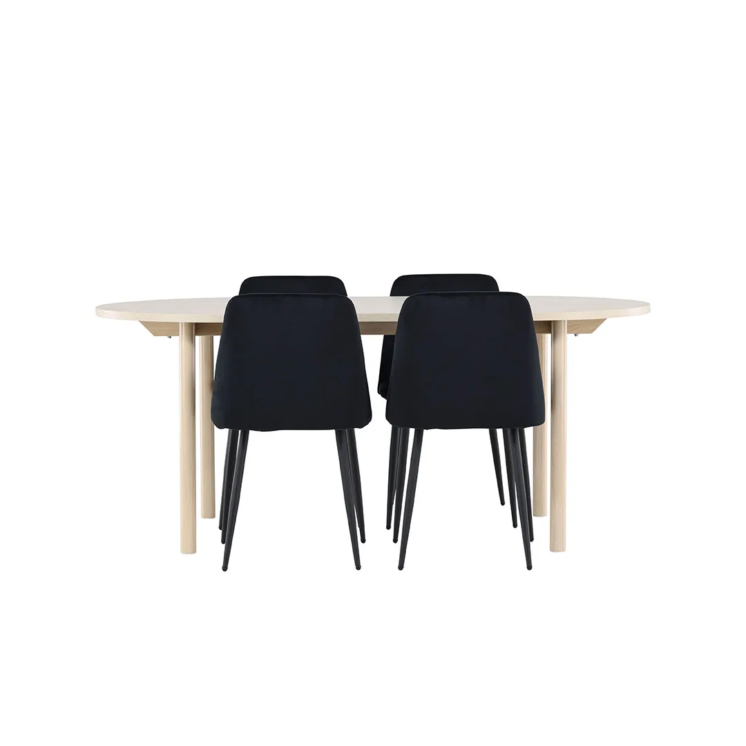 Andy Essgruppe Tisch 90x180cm und 4 Velours Stühle whitewash.
