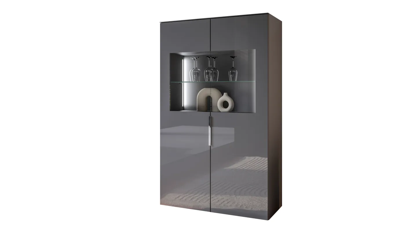 Vitrine mit Beleuchtung anthrazit - Glasfront - Breite 90 cm - SANTORIN