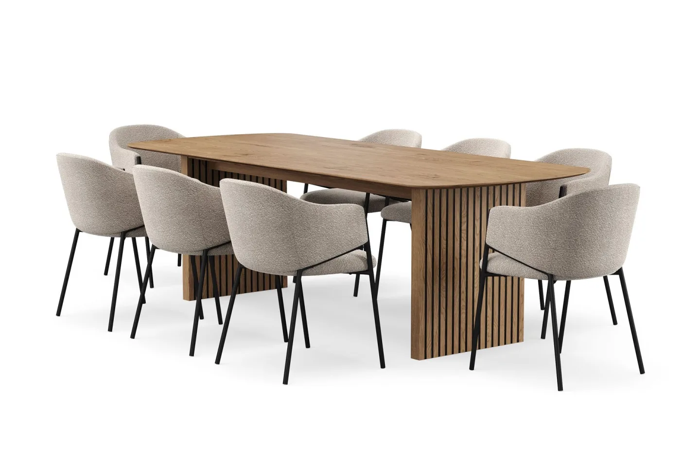 Richeto Matbord 240 cm med 8 Filip Matstolar - Naturlig finish / Taupe Bouclé