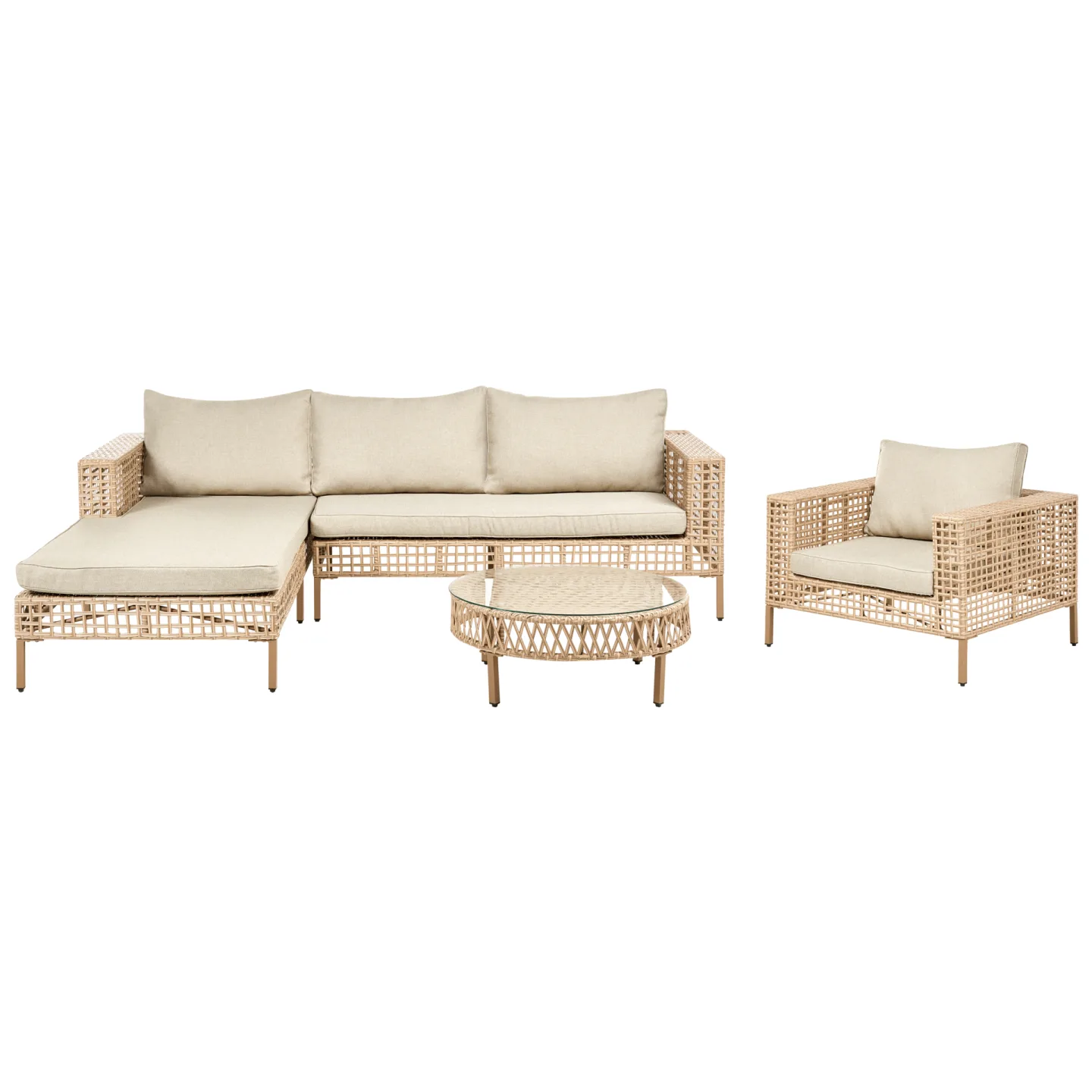Soffgrupp utomhus med Bord 4-Sits Calasetta Högervänd Konstrotting - Beige