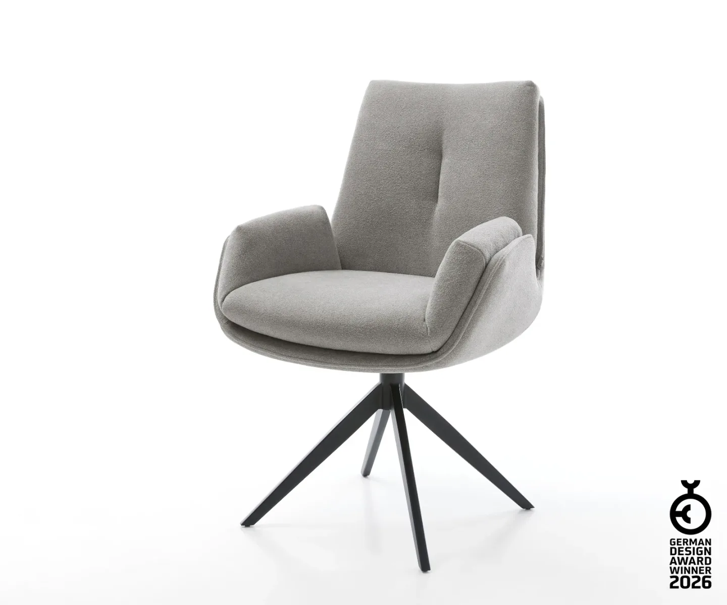 Drehstuhl Clea-Flex Strukturstoff Soft Grau Kreuzgestell breit Schwarz 360° drehbar Wippfunktion