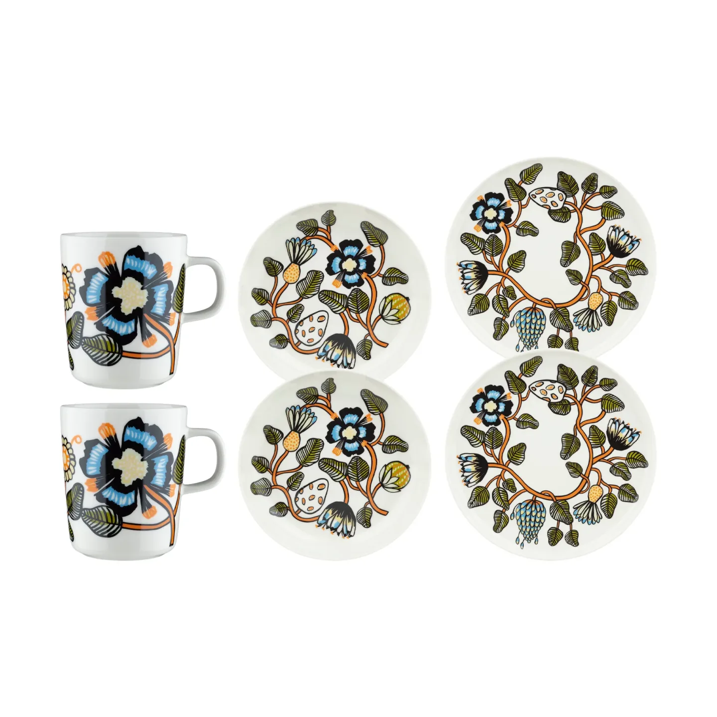 Marimekko Tiara Geschirr-Set, 6-teilig White-warm orange-green