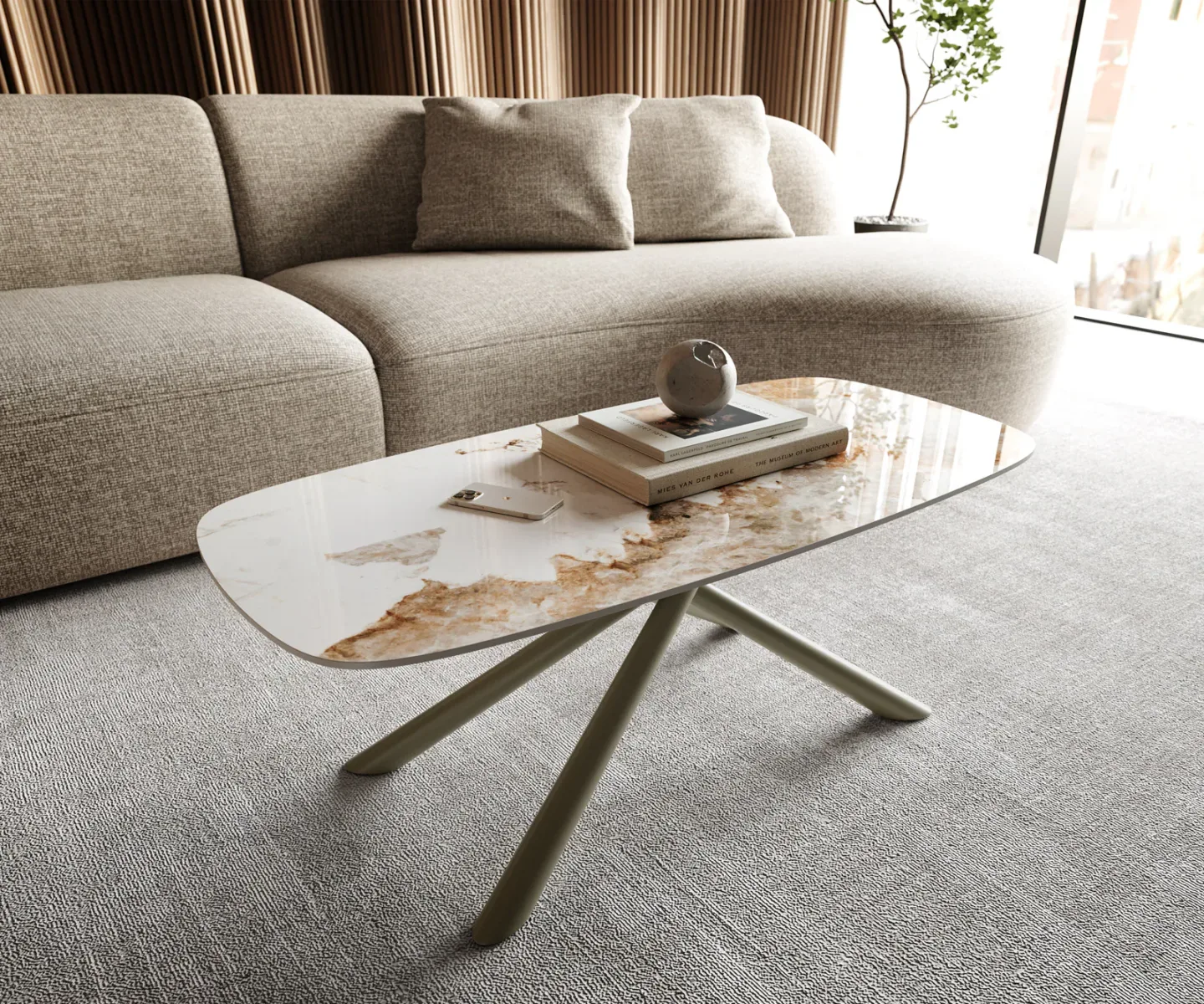 Couchtisch Edge Boot 100x50 cm Keramik Minas Melange Sarity Metall Effektfinish Titan