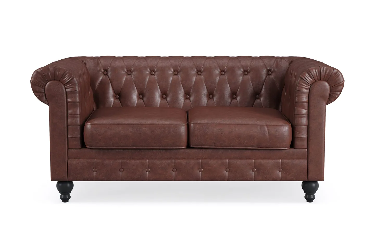 Chesterfield Lyx 2-sits Djup soffa konstläder - Mörkbrun PU