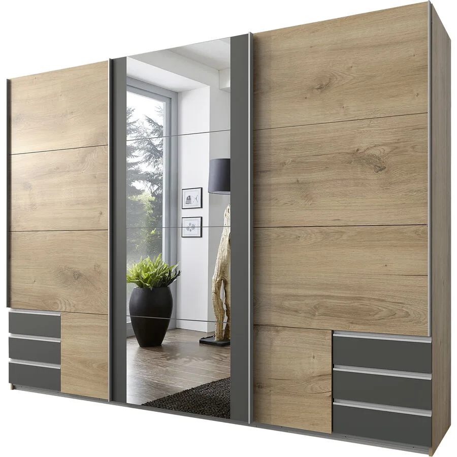 Kleiderschrank Jiri Plankeneiche/graphit Holzwerkstoff B 270 cm