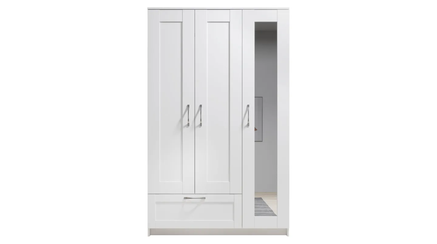 Kleiderschrank mit Spiegel - weiß - 117 cm - SALIAS