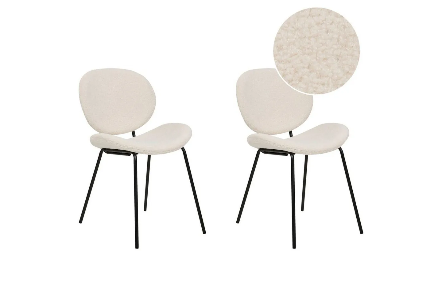 Set med 2 matstolar Luana - Vit, Svart/Bouclé