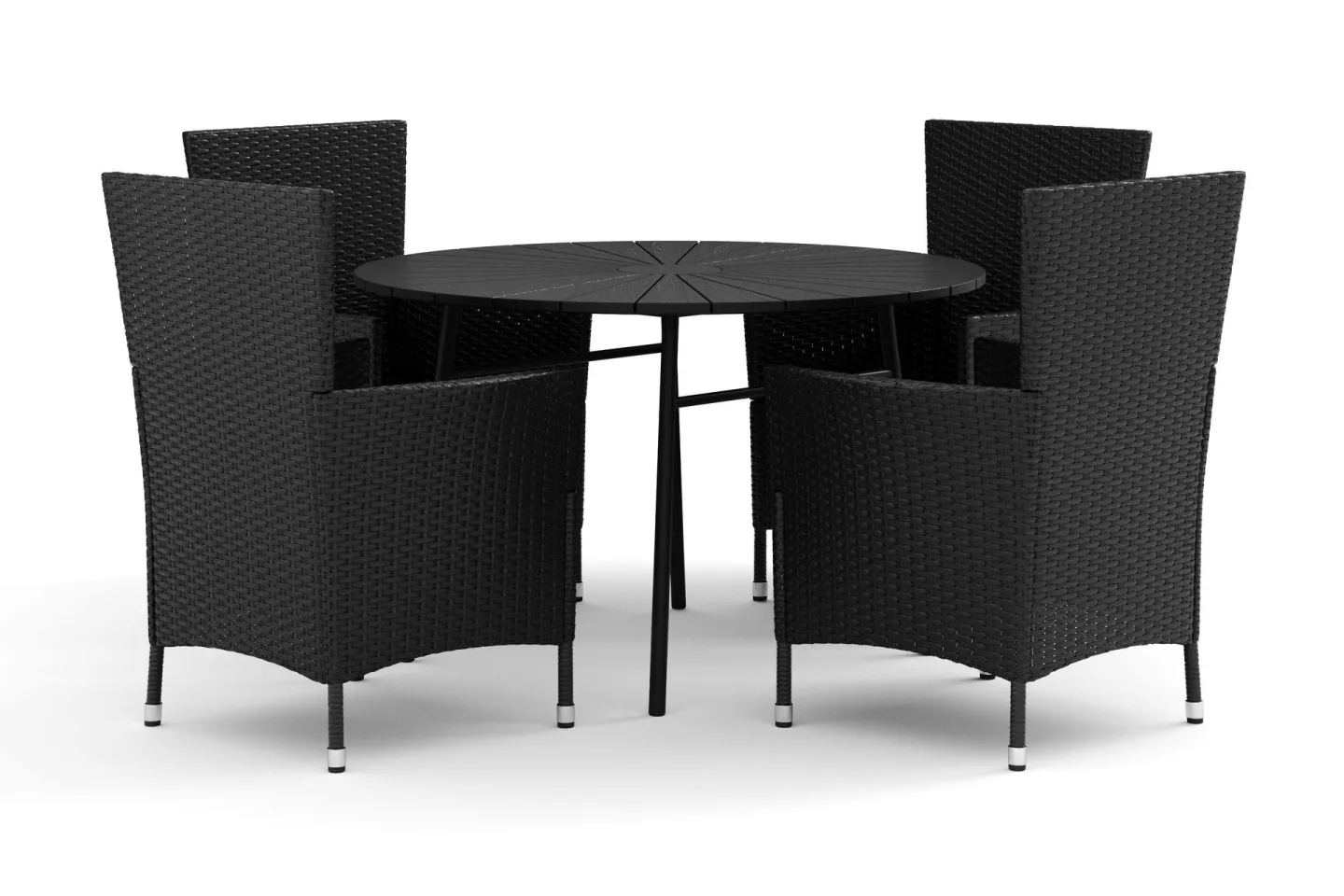 Tunis utomhus rund matgrupp 120 cm med 4 Thor utefåtöljer - Svart/Svart