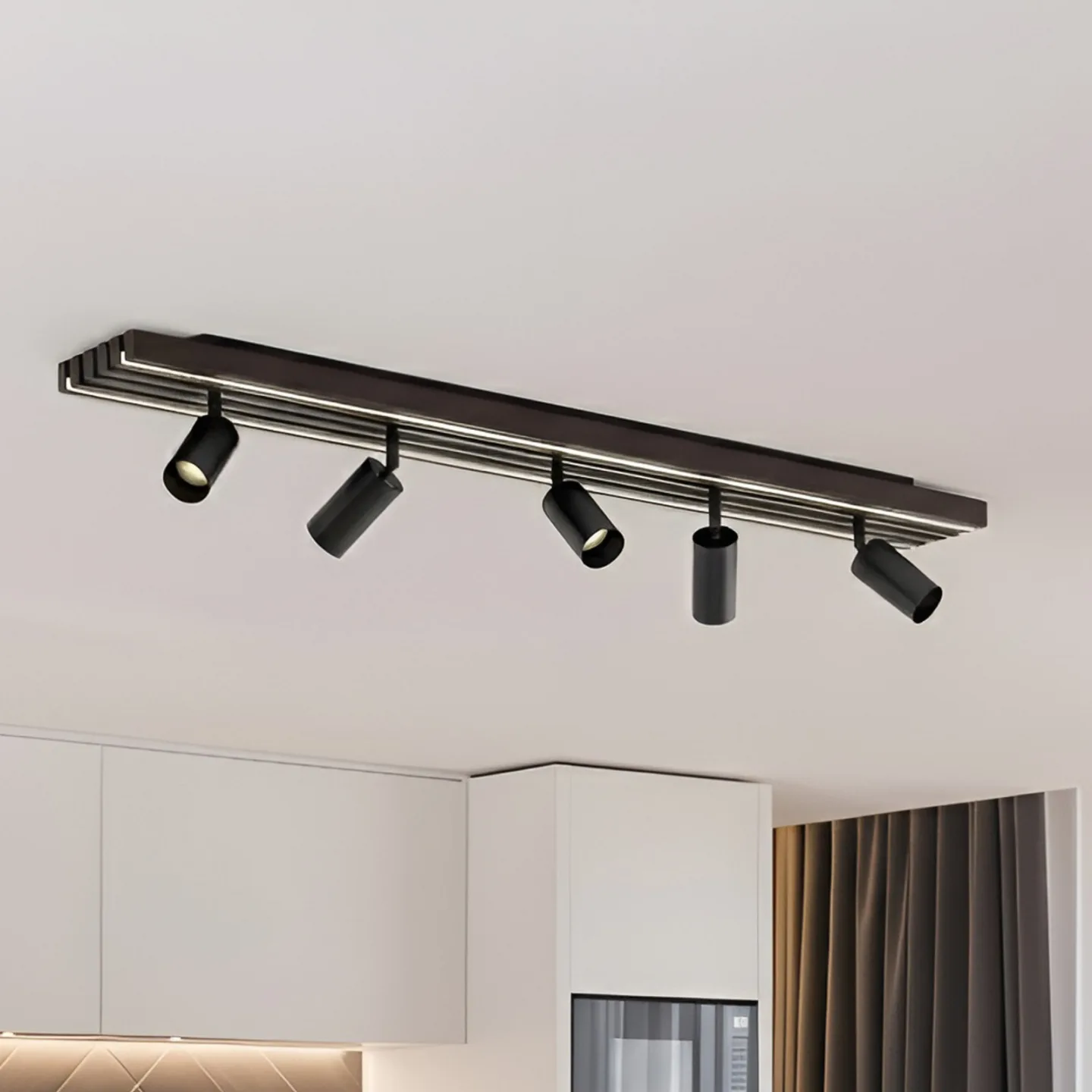 Tiron LED-Deckenstrahler, 5-flg., 100 cm, Eiche - Lucande - Wohnzimmer - Modern - Holz - Mehrflammig
