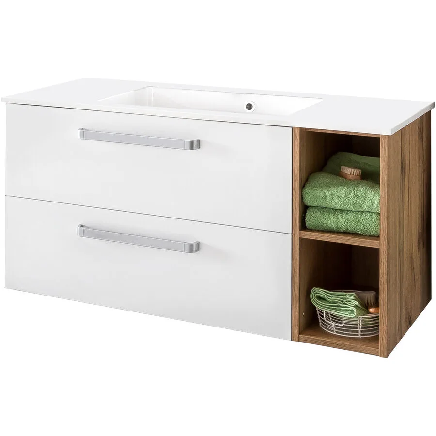 Waschtisch mit Lavabo Mable weiss/eiche Holzwerkstoff B 102.3 T 45 cm H 54.5 cm