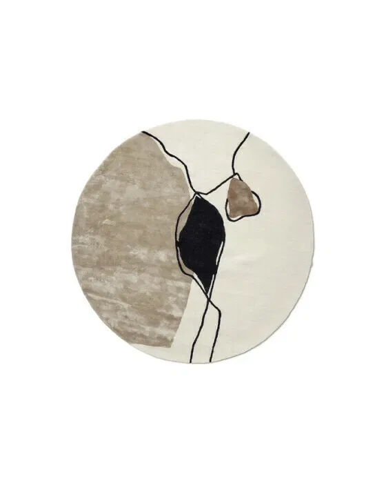 Abstract Rug Round Ivory