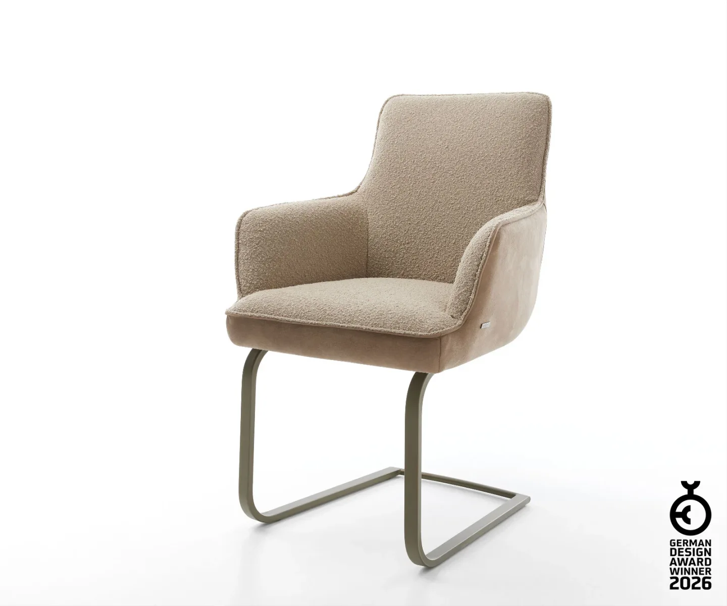 Freischwinger Heira-Flex mit Armlehnen Materialmix Schlamm Freischwinger flach Effektfinish Titan Taschenfederkern