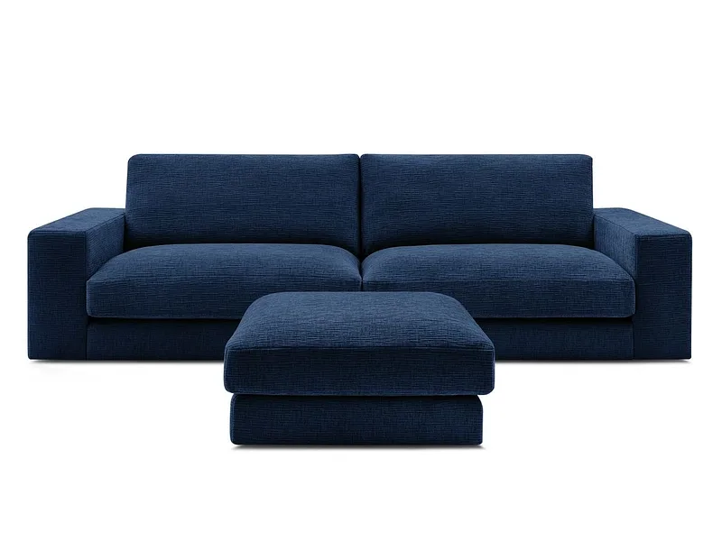 3er Sofa mit Hocker BOBOCHIC LEONARD Stoff mit Textur dunkelblau