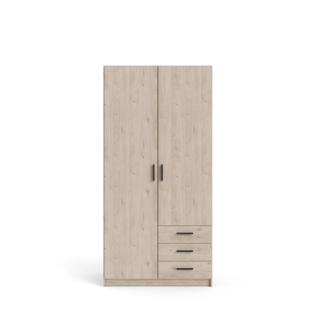 Spell Kleiderschrank 2 Türen und 3 Schubladen Hickory-Dekor.