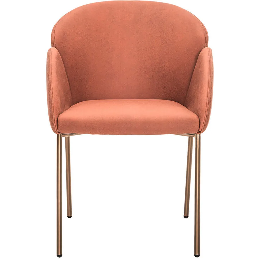 Armlehnstuhl Julia Korallenrot, Roségold Stoff, Edelstahl