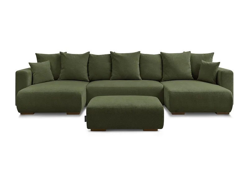 Panorama-Ecksofa mit Hocker BOBOCHIC SIDONIE Stoff chiniert grün