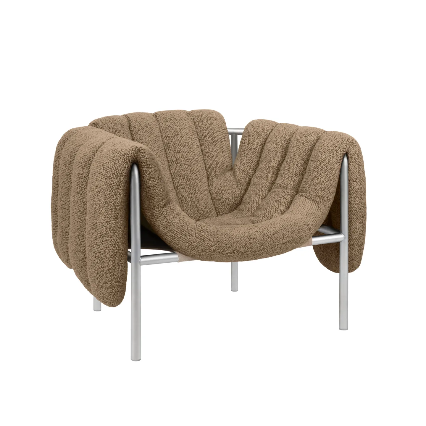 HEM - Puffy Lounge Chair - Sawdust/Stainless - Fåtöljer - Faye Toogood - Silver,Beige - Bomull/Naturmaterial/Metall/Syntetiskt/Skum/Plast