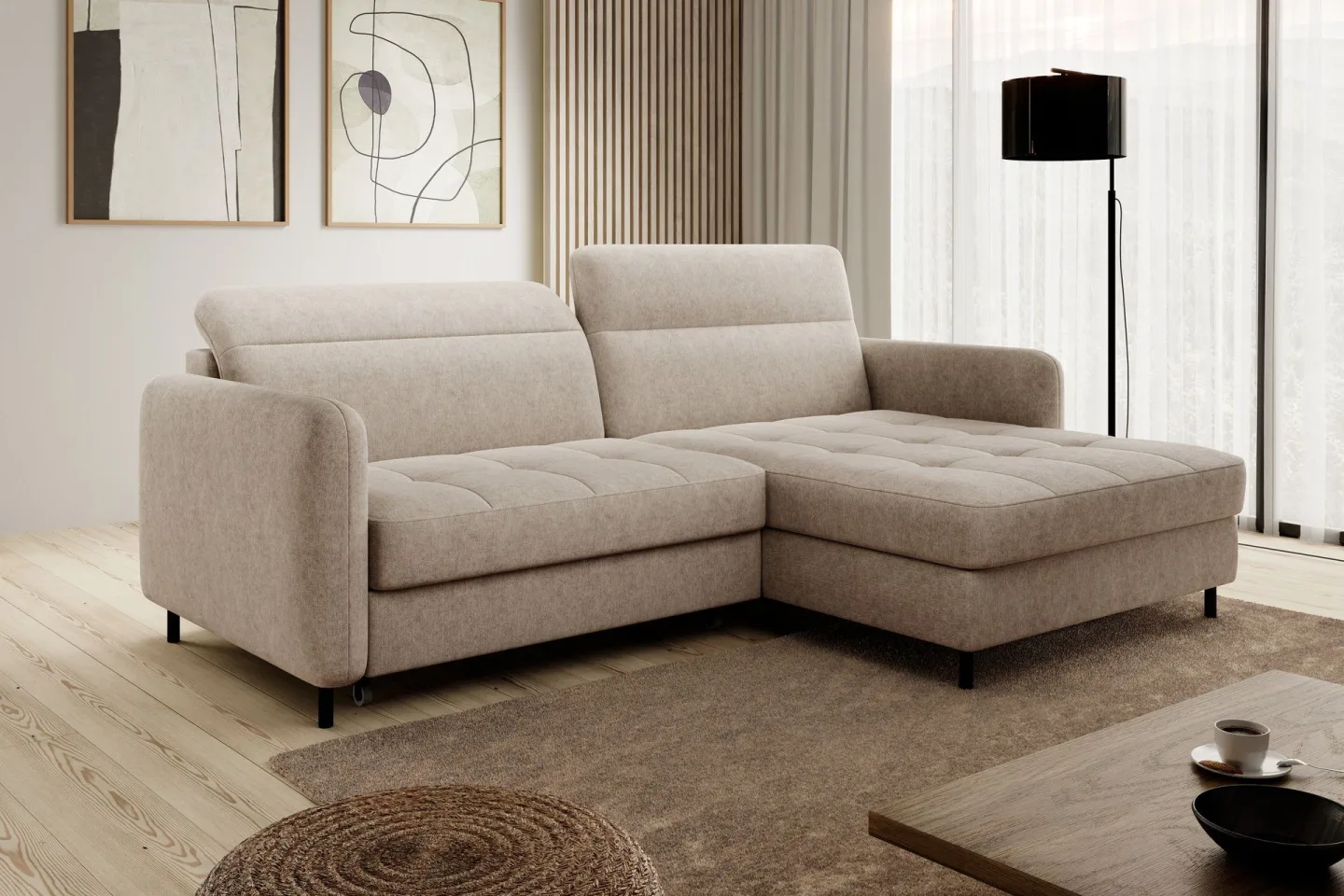 Manoti 3-sits Bäddsoffa m. Divan med Förvaring - Beige