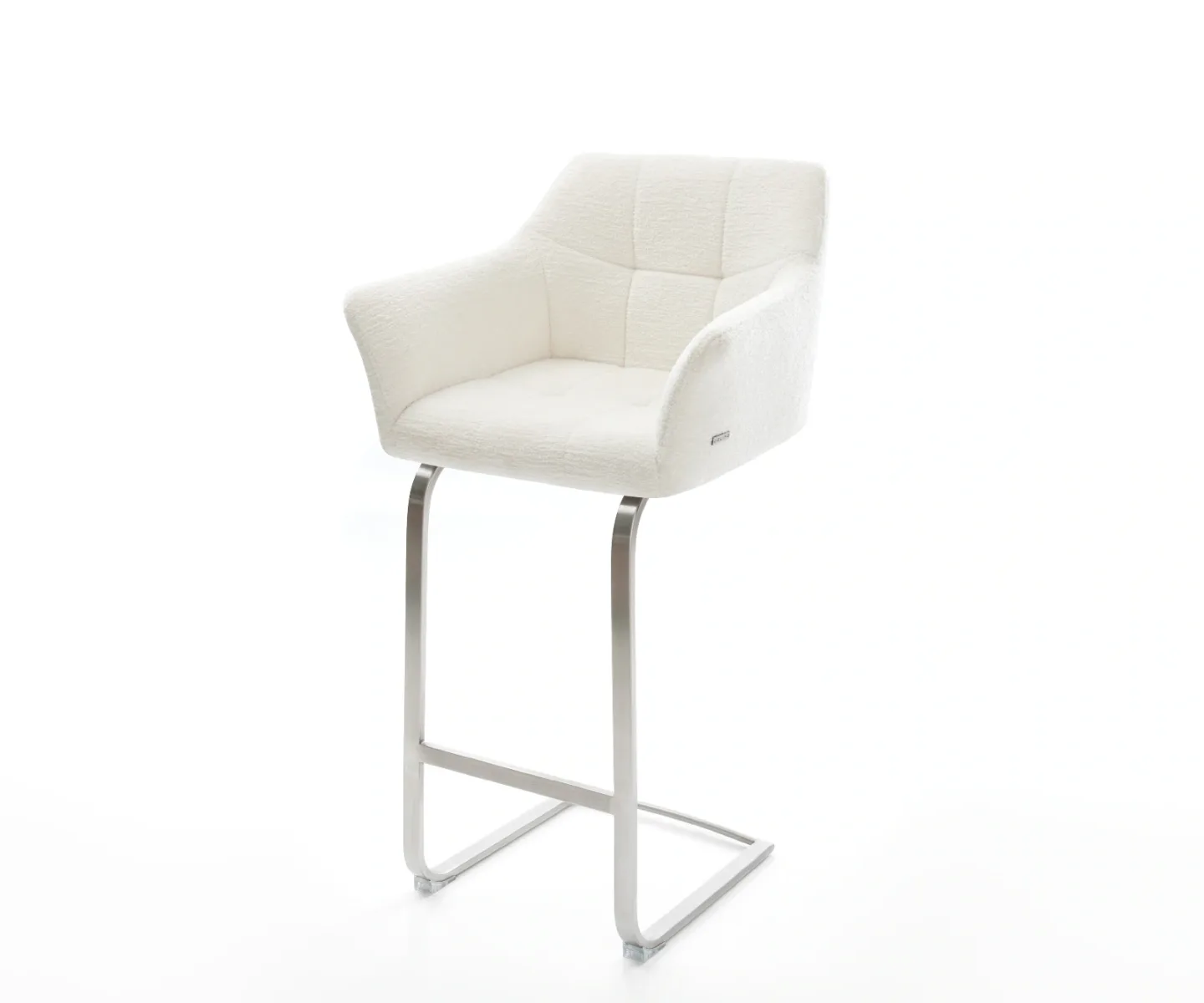 Barstuhl Yulo-Flex Bouclé Soft Beige Freischwinger Flach Edelstahl Silberfarben