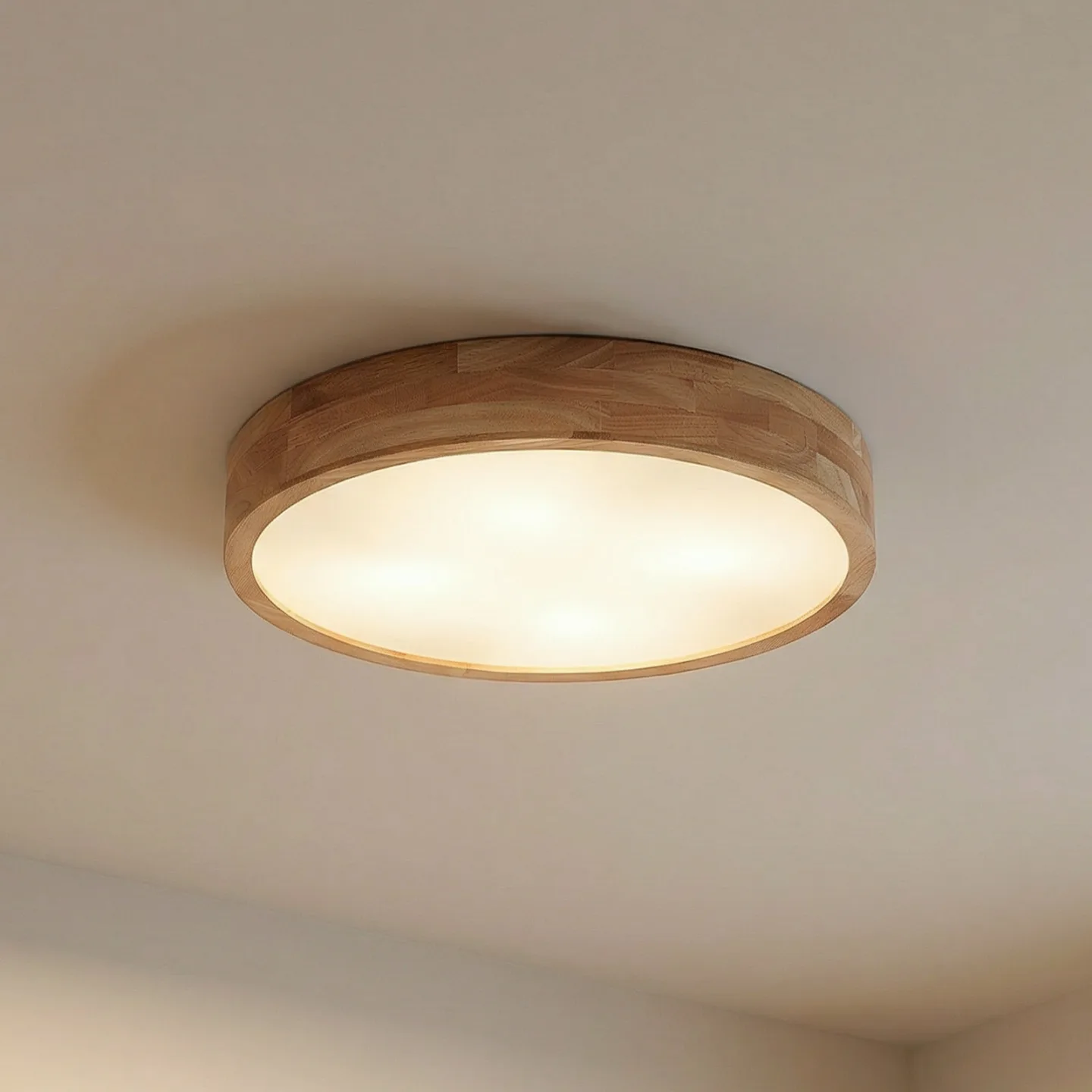 Tanju loftlampe, Ø 50 cm, 4 lyskilder, gummitræ – Lindby - Stue - Rustik - Rund