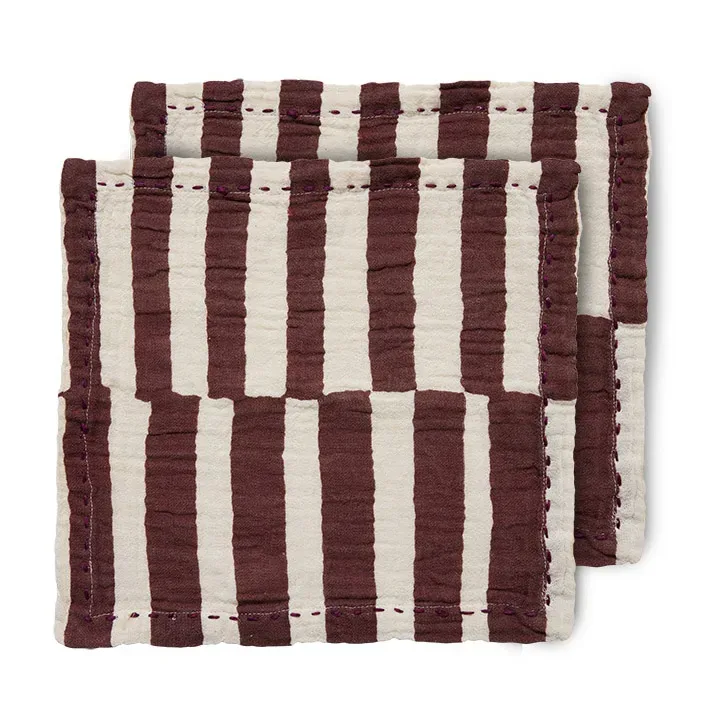 HKliving Striped Baumwollserviette 30 x 30cm 2er Pack Burgundy